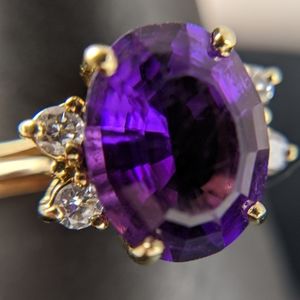 14K Gold Amethyst Solitaire Ring & Diamond Accents